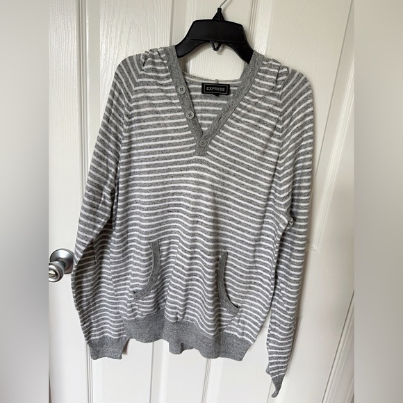 Express Heather Gray Striped Pullover - Picture 1 of 5